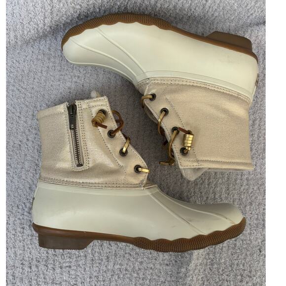 Sperry Women's Cream Gold Rain Snow Boots Size 9 #62139 - Picture 4 of 8